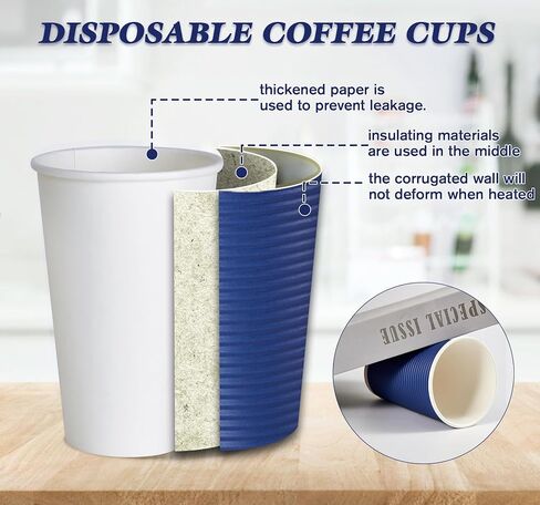 LITOPAK 80 Pack 16 oz Disposable Coffee Cups, Insulated Ripple Wall Paper Coffee Cups, Hot Paper Cups, Three Layer Insulated Coffee Cups with Lid and Straws for Parties, Picnics, and Travel. in Saudi Arabia
