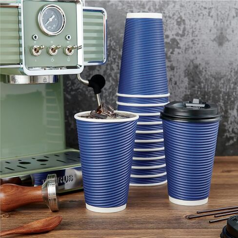 LITOPAK 80 Pack 16 oz Disposable Coffee Cups, Insulated Ripple Wall Paper Coffee Cups, Hot Paper Cups, Three Layer Insulated Coffee Cups with Lid and Straws for Parties, Picnics, and Travel. in Saudi Arabia