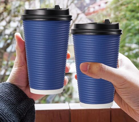 LITOPAK 80 Pack 16 oz Disposable Coffee Cups, Insulated Ripple Wall Paper Coffee Cups, Hot Paper Cups, Three Layer Insulated Coffee Cups with Lid and Straws for Parties, Picnics, and Travel. in Saudi Arabia
