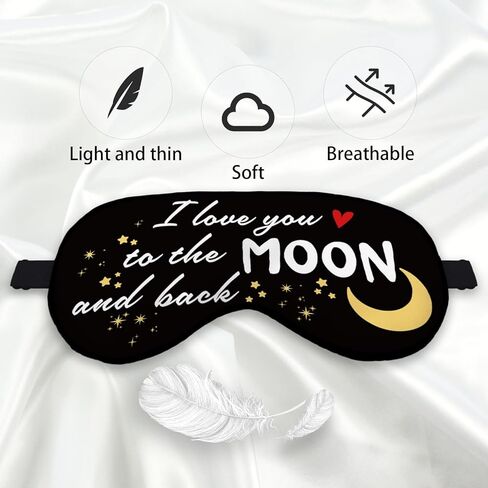 I Love You to The Moon and Back Eye Mask for Girlfriend Boyfriend, Long Distance Relationship Gift Silk Blackout Eye Mask for Sleeping, Valentine's Adjustable Straps Lightweight Sleep Mask in Kuwait