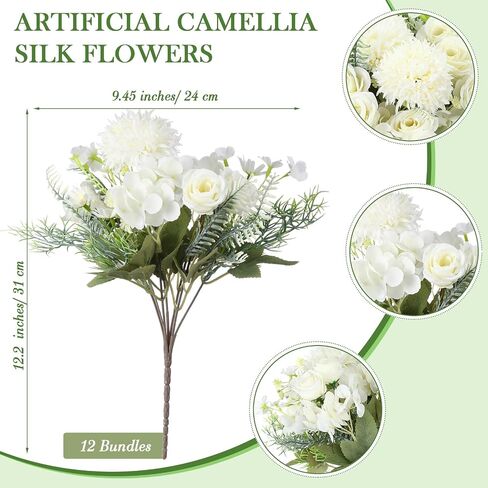 12 Bundles Rose Artificial Flowers Artificial Rose Silk Flowers Faux Rose Flowers Fake Rose Silk Hydrangea Bouquet for Tables Vase Wedding Decorations Flower Arrangements in Saudi Arabia