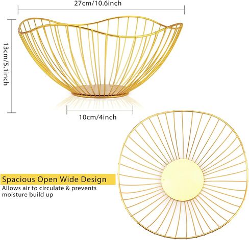 Metal Wire Fruit Basket, Black Fruit Bowl for Kitchen Counter, Fruit Holder Stand Storage Baskets for Countertop, Home Decor, Table Centerpieces, Vegetable Bowls for Fruits, Veggies, Snacks (Black) in Saudi Arabia