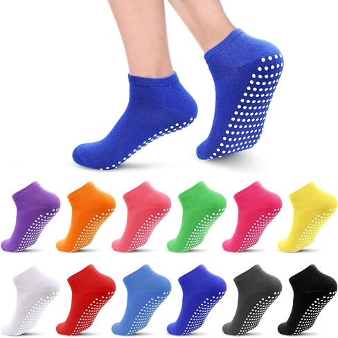 12 Pairs Pilate Grip Socks for Women Anti-Skid Yoga Socks with Grips Solid Color Bulk Ankle Socks for home in Saudi Arabia
