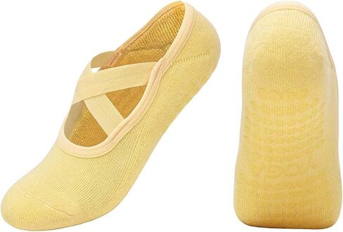 Cotton Yoga Socks with NON-SLIP GRIPS for Women - Yoga Meditation Pilates Barre Accessories - One Size Fits Most in Saudi Arabia
