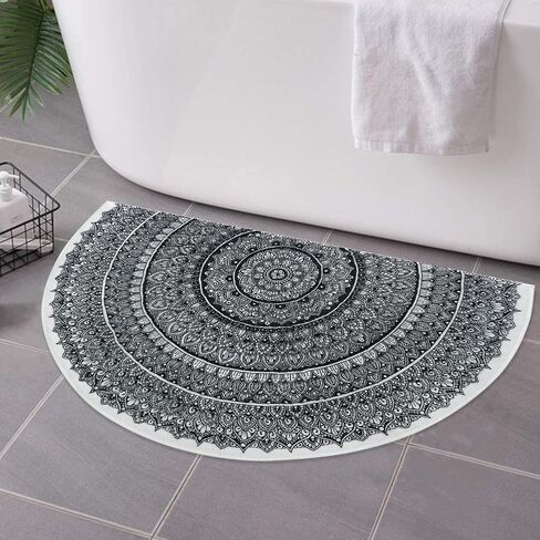 Sun Bath mat - Boho Half Circle Bath Mat,Boho Bathroom Decor - Soft Half Circle Rug for Bathroom,Water Absorbent Bath Mat,Retro Bath Mat for Shower,Sun Rug 27.5 * 17.3 inch in Saudi Arabia