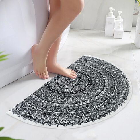 Sun Bath mat - Boho Half Circle Bath Mat,Boho Bathroom Decor - Soft Half Circle Rug for Bathroom,Water Absorbent Bath Mat,Retro Bath Mat for Shower,Sun Rug 27.5 * 17.3 inch in Saudi Arabia
