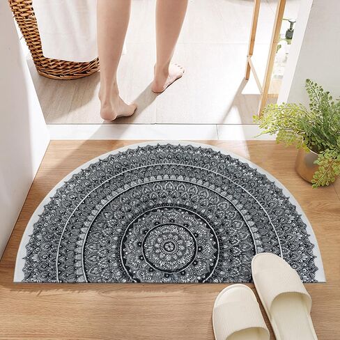 Sun Bath mat - Boho Half Circle Bath Mat,Boho Bathroom Decor - Soft Half Circle Rug for Bathroom,Water Absorbent Bath Mat,Retro Bath Mat for Shower,Sun Rug 27.5 * 17.3 inch in Saudi Arabia