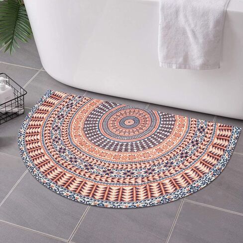 Sun Bath mat - Boho Half Circle Bath Mat,Boho Bathroom Decor - Soft Half Circle Rug for Bathroom,Water Absorbent Bath Mat,Retro Bath Mat for Shower,Sun Rug 27.5 * 17.3 inch in Saudi Arabia