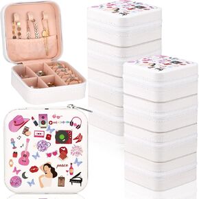 8 قطع من Kajaia صندوق مجوهرات محمول للمغنيين من البولي يوريثان، حافظة مجوهرات للسفر، صناديق هدايا صغيرة لمحبي الموسيقى، منظم السفر للمجوهرات للنساء والفتيات المراهقات والأصدقاء، هدايا عيد الميلاد، أبيض in Kuwait