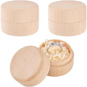 FINGERINSPIRE 3 Pcs Mini Round Wooden Box 1.8x1.4 inch Mini Storage Wooden Box Burlywood Beechwood Ring Jewelry Earring Trinket Box DIY Wood Storage Container Case for Proposal Wedding Ring Storage