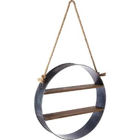 MCS 19 Inch Round Metal Wood Barrel Shelf (45888) Galvanized Steel, 19"