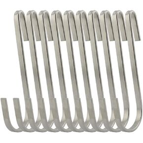 10pcs Stainless Steel Flat Hooks S Hooks Hangers for Kitchenware, Pots, Utensils, Plants, Towels, 5" L Size