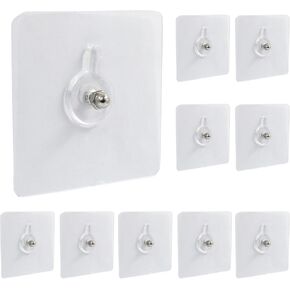 Hitefu 10pcs Self-Adhesive Hooks Without Nails, Heavy Duty Wall Hooks for Hanging, Screw Free Sticker for Wall Mount, Waterproof Picture Hanging Hooks for Kitchen, Bathroom, Home, Office (8mm)