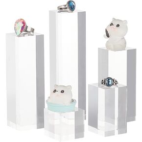BENECREAT 5pcs Clear Acrylic Display Block 1.1/1.9/3/3.1/4.7 Inch Cube Square Acrylic Display Blocks Solid Display Pedestal Stand for Gem Display Jewelry Display