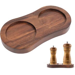 Salt and Pepper Tray, 1Pack Salt and Pepper Mill Tray Wooden Tray Salt and Pepper Shakers Holder Salt and Pepper Grinder Set Base for Electric Manual Pepper Grinder (Only Base, IDΦ5.8CM)