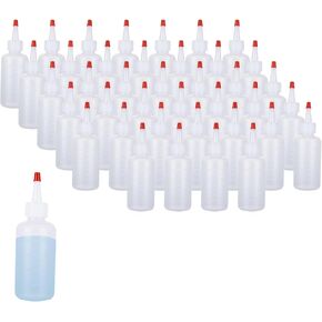 LANIAKEA 40PCS Condiment Squeeze Bottles, 4oz Condiment Bottles with Red Tip Cap and Measurement，Plastic Squeeze Bottles for Crafts, Art, Glue, Sauces, Ketchup, BBQ