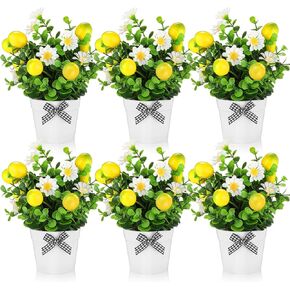 6 Pcs Lemon Decor Lemon Tiered Tray Decor Artificial Lemon Pot Plant 7.75 Inch Fake Lemon Daisy Plant Table Centerpiece for Home Decor Lemonade Party Spring Summer Farmhouse Greenery Accessory
