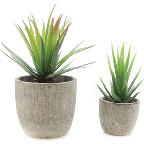 Velener Mini Home Decoration Aloe Vera Artificial Plants with Paper-Mache Pots (Set of 2), 7 inches and 5 inches, Faux Plants for Living Room, Kitchen, Bedroom, and Office Decor…