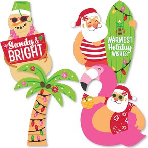 Big Dot of Happiness Tropical Christmas - Santa, Snowman, Palm Tree Decorations DIY Beach Santa Holiday Party Essentials - Set of 20