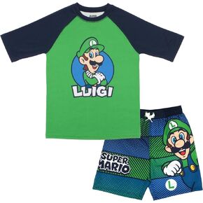 Nintendo Super Mario Bros Boys Swim Wear Rash Guard Set Super Mario 2 Piece Set Boys Swimsuit Boys Rash Guard Boy Swim Trunks