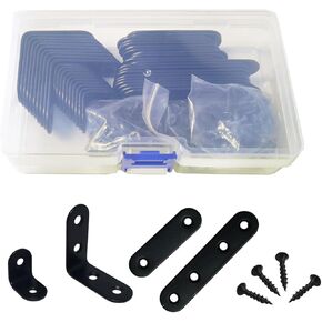 Mending Plate 80 PCS Straight Joining Brace and Corner Bracket 2 in 3 in Flat Fixing Plates with 0.8 in 1.6 in L Bracket Corner Brace for Shelf Wood Repairing Black