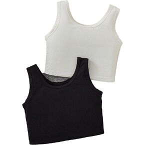 Milumia Girl's 2 Pack Scoop Neck Ribbed Tank Tops Sleeveless Summer Crop Tops Set