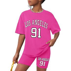 Girls Clothes Summer Outfits Letter Graphic Print Tee Shirt + Biker Shorts 2Pcs Clothing Set 7-14T in Saudi Arabia