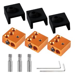 Aokin 3D Printer Parts Heat Break Stainless Steel Throat Aluminum Heater Block with Silicone Sock for Creality Ender 3, Ender 3 Pro, Ender 3 V2, Ender 5, Ender 5 Pro, CR-10, CR-10S 3D Printer, 3 Pcs