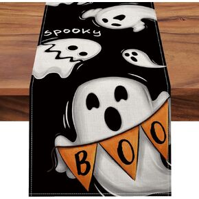 Seliem Halloween Spooky Boo Ghost Placemats Set of 4, Black Funny Holiday Dining Table Place Mats, Fall Seasonal Cute Kitchen Decor Party Home Decoration 12 x 18 Inch