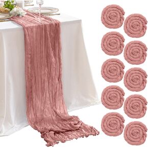 joybest 10 Pack Dusty Blush Cheesecloth Table Runner, 35 x 120 Inch Boho Gauze Table Runner Rustic Romantic Long Table Runner for Wedding Party Bridal Birthday Baby Shower Table Decorations