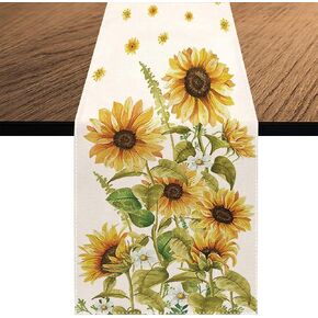 Watercolor Sunflower Table Runner, Seasonal Spring Summer Yellow Flower Holiday Kitchen Dining Table Decoration for Home Party Decor 13x70 Inch