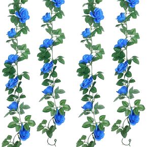 Syhood Artificial Rose Garlands Flower Garland Decorations Rose Vines Leaves Flower Vines Hanging Garlands Fake Rose Flower Vine Home Wedding Party Decor, 14.4 ft (Royal Blue,2 Pieces)
