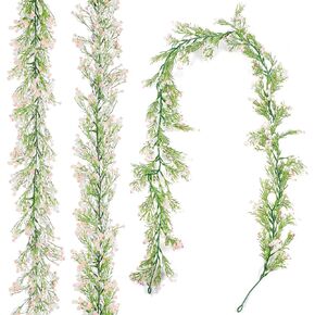3 Pcs Artificial Baby Breath Flower Vines 5.9 ft Faux Hanging Gypsophila Greenery Garland Vines Fake Bulk Baby Breath Garland for Wedding Party Table Backdrop Home Wall Decor (Pink)