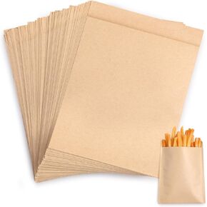 GeeRic 100 Pack Kraft Paper Bags, 6x8 Inches Paper Sandwich Bags Unbleached Natural Kraft Paper Stock Bags for Bakery Cookies Popcorns Treats, Snacks Sandwiches