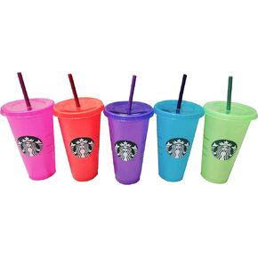 Starbucks Summer 2022 Color Change Venti Cold Cups with Straws (24oz, Pack of 5)