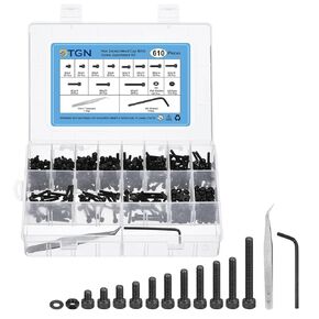 610Pcs M3 Metric Screw Assortment, Bolts and Nuts Kit, 12.9 Grade Steel M3x4/5/6/8/10/12/14/16/18/20/25mm Hex Socket Head Cap Screws Bolt Set with Wrench, Washers, Tweezers