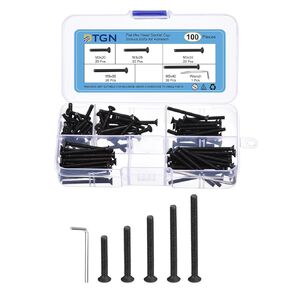 100Pcs M3 x 20mm /25mm /30mm /35mm /40mm Flat Head Hex Socket Cap Screws Bolts Kit with Wrench, Carbon Steel Black Oxide, Full Thread, Countersunk Bolts
