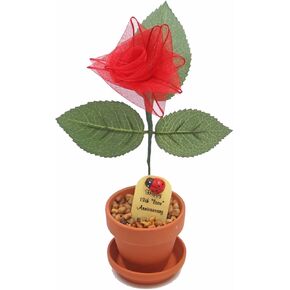 1st Year Paper Wedding Anniversary Tradition- 7" Potted Paper Rose Flower - Traditional Paper Gifts for First Wedding