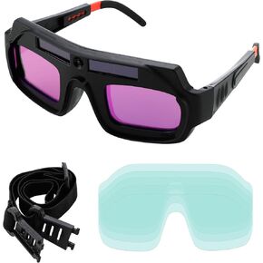 Auto Darkening Welding Goggles, Solar Powered True Color Anti-Glare Safety Welding Glasses for TIG MIG MMA Plasma Welding, Lightweight Welders Glasses with Protective Lens and Elastic Band