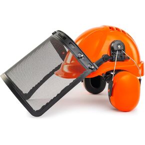LANON Industrial Forestry Safety Helmet Protection System, ANSI Approved Chainsaw Hard Hats with Adjustable Ear Muffs & Face Shield Visor, 6 Point Adjustable Ratchet Suspension, Class C, Orange