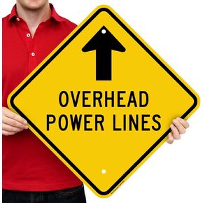 SmartSign "Overhead Power Lines" Sign With Up Arrow | 18" x 18" Aluminum
