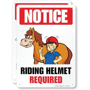 SmartSign (Pack of 2) 14 x 10 inch “Notice - Riding Helmet Required" Horse Riding Sign, Digitally Printed, 55 mil HDPE Plastic, Multicolor