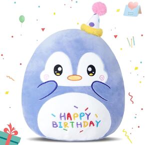 13“ Birthday Penguin Plush Pillow,Soft Penguin Plushies Pillow Toys,Penguin Stuffed Animal,Cute Penguin Plush Happy Birthday Plush Toy Gifts for Kids & Birthday Party Decor