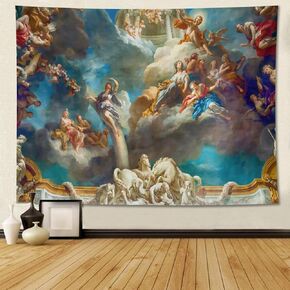 Conank Vintage Paris-Palace Tapestry Renaissance Tapestry Ceiling Tapestry Angels Wall Hanging Academia Room Decor Painting Aesthetic Art Jesus Tapestries Poster for Living Room Bedroom 40"x30"