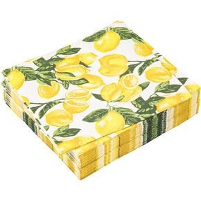 50 Count Lemon Paper Napkins Summer Luncheon Decorative Napkins 3-Ply Yellow Citrus Disposable Napkins Lemon Printed Square Beverage Dinner Napkin for Summer Party Supplies Table Decor, 6.5 x 6.5 Inch