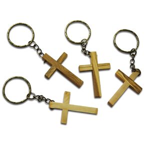 Wooden Cross Keychains Made in the Holy Land for Vacation Bible School Arts and Crafts or Church Carnival Fundraising by Novel Merk (4 Pc Set)