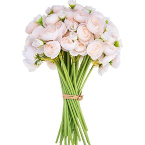 36 Pcs Artificial Silk Ranunculus Flower Realistic Faux Rose with Long Stems Bulk Fake Roses Flower Bouquet Wedding Filling Flowers for DIY Bride Centerpiece Decoration (Champagne)
