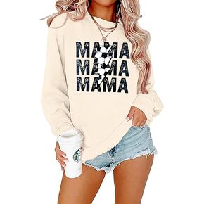 Women Soccer Sweatshirt Casual Soccer Graphic Mama Tops Hoodie Soccer Season Mom Gift Tops Long Sleeve Pullover Shirt