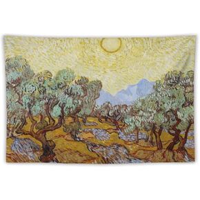 Van Gogh Olive Trees With Yellow Sky And Sun Art Tapestry Wall Hanging Curtain Decor Bedroom Home Living Room Wall Art Tapestries 40"x60"
