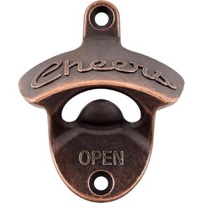 Bottle Opener Wall Mounted Beer Cap Opener Cheers, Brass Bottle Cap Opener Mountable Stainless Gift for Men Women Friends (Antique Bronze)